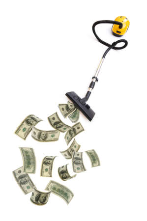 Concept with vacuum cleaner sucking moneyの写真素材