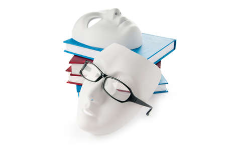 Reading concept with masks, books and  glasses