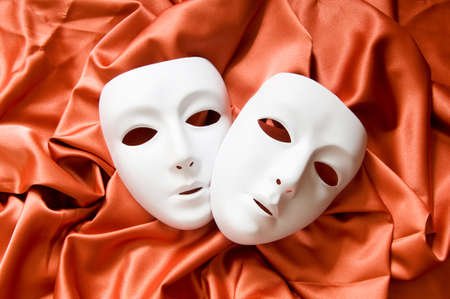 Theatre concept with the white plastic masksの写真素材
