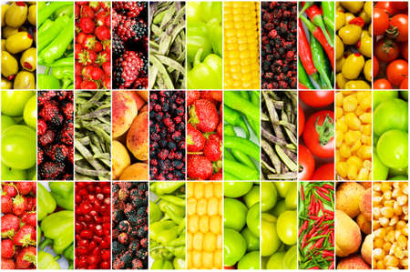 Collage of many different fruits and vegetablesの写真素材