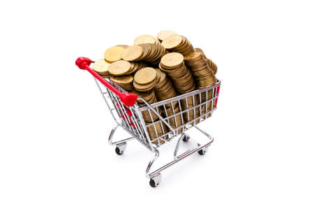 Coins in shopping Cartの写真素材