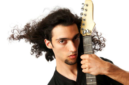 Guitar player isolated on the white background