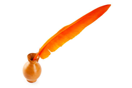 Writing feather isolated on the white backgroundの写真素材