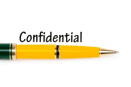 Pen and confidential message on whiteの写真素材