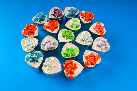 Many colourful gift boxes の写真素材