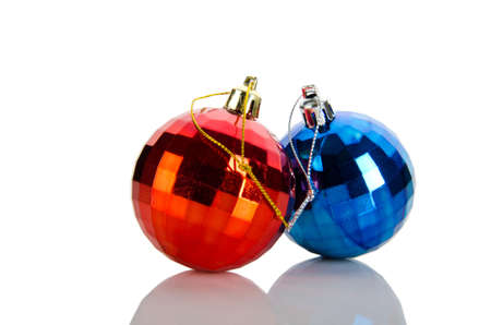 Christmas concept with baubles on whiteの写真素材
