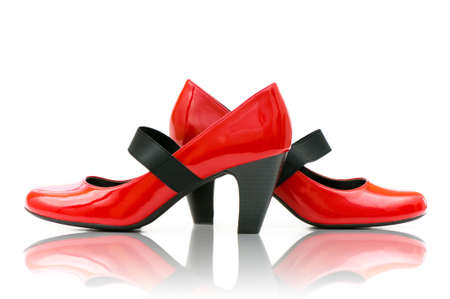 Elegant red shoes on the white の写真素材