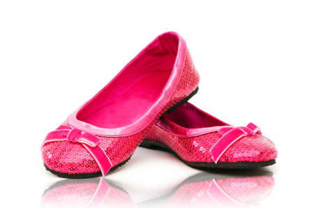 Elegant flat shoes isolated on whiteの写真素材
