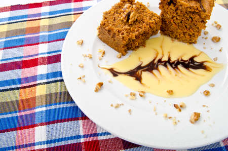 Cake with sweet sauce in plate