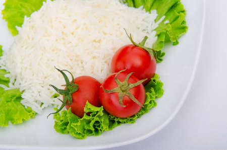 Plain rice served in the plateの写真素材