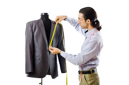 Tailor working isolated on whiteの写真素材
