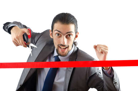 Businessman crossing finish lineの写真素材