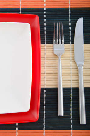 Food utensils on the matの写真素材