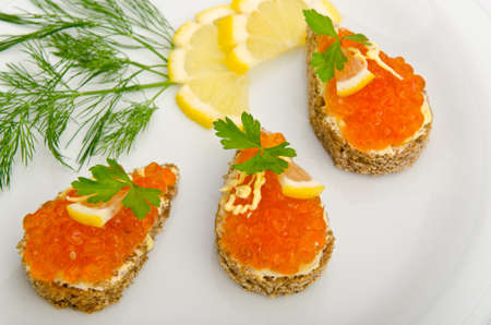 Red caviar served in the plateの写真素材
