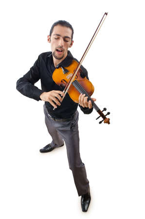 Violin player isolated on whiteの写真素材