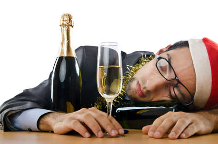 Drunken businessman after office christmas partyの写真素材