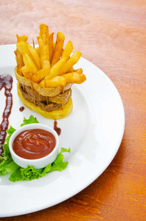 French fries served with ketchup