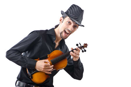 Violin player isolated on whiteの写真素材