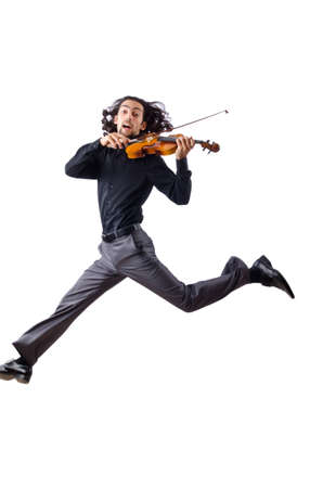 Violin player isolated on whiteの写真素材