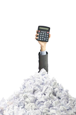 Man with lots of crumpled paperの写真素材