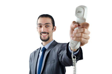 Man with phone isolated on whiteの写真素材