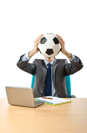Football concept with businessman on whiteの写真素材