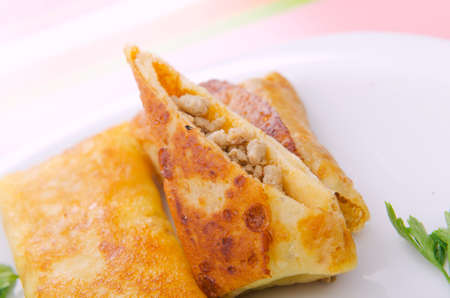 Meat pancakes served in the plateの写真素材