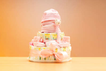 Cakes made of diapers on whiteの写真素材