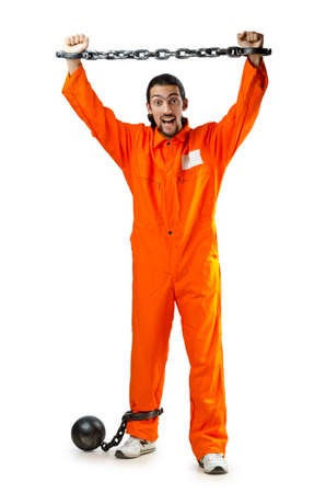 Convict with handcuffs on whiteの写真素材