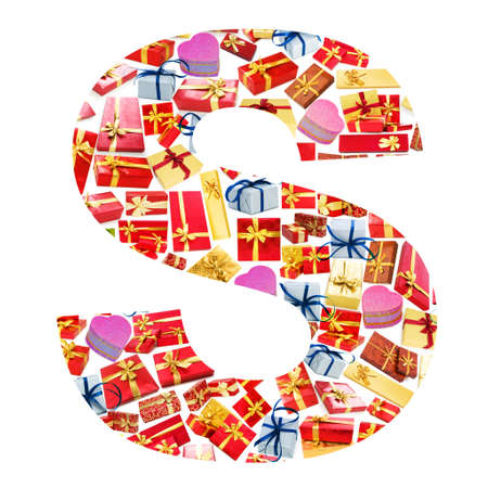 S Letter - Alphabet made of giftboxesの写真素材