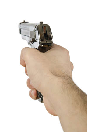 Gun in the hand on white