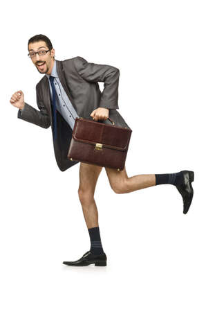 Half naked businessman on whiteの写真素材