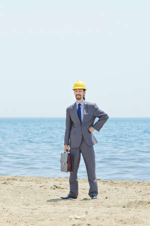 Oil engineer on sea side beachの写真素材
