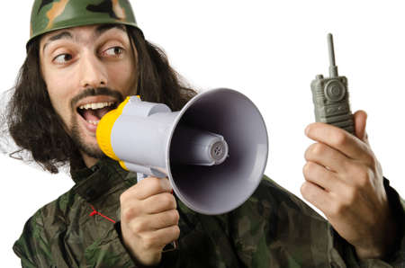 Funny soldier isolated on the white