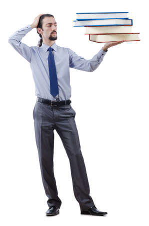 Businessman with books on whiteの写真素材