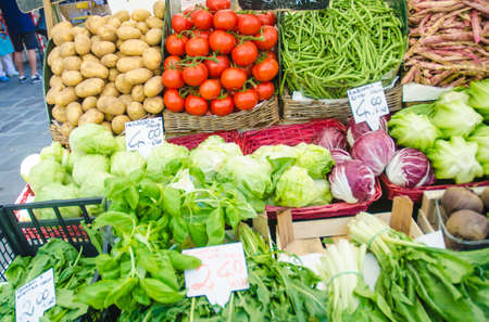 Fruits and vegetables at the market stallのeditorial素材