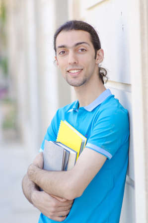 Student outside preparing for examsの写真素材