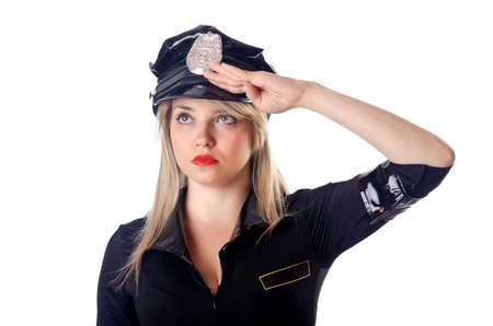 Woman police isolated on whiteの写真素材