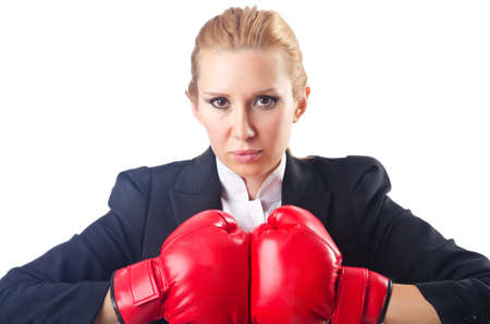 Woman boxer isolated on white
