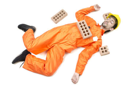 Injured worked isolated on whiteの写真素材