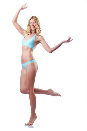 Attractive woman in bikini on whiteの写真素材