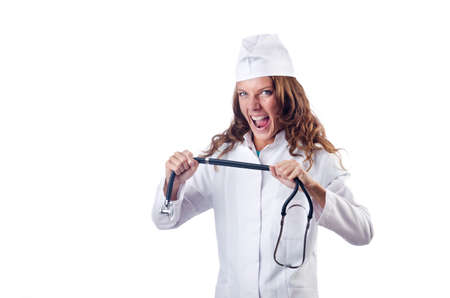 Attrative woman doctor isolated on whiteの写真素材