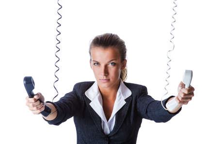 Female helpdesk operator on white
