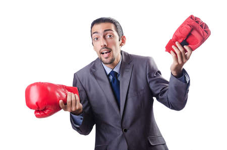 Funny businessman with boxing gloves