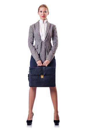 Businesswoman with briefcase on whiteの写真素材