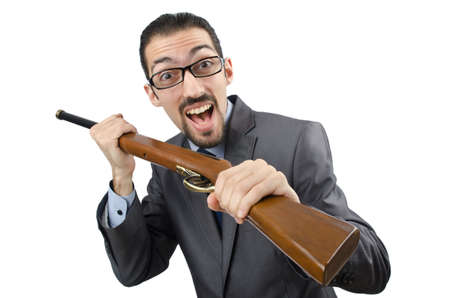 Businessman with gun isolated on white