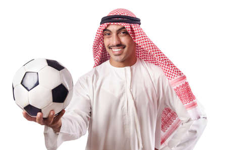 Arab man with football on whiteの写真素材