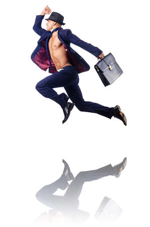  businessman jumping on whiteの写真素材