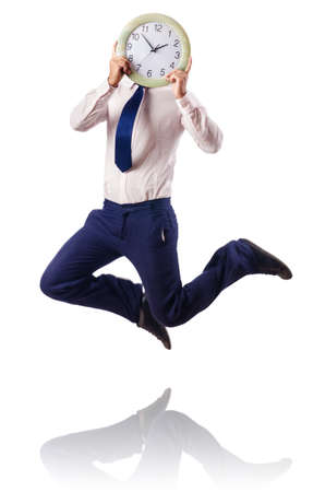 businessman jumping on whiteの写真素材