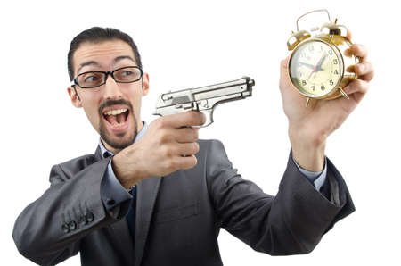 Businessman killing the time on whiteの写真素材